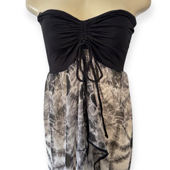 Raviya Swim Ruched Strapless Cover Up Open Flyaway Dress Sheer Tie-Dyed‎ Black - Picture 9 of 14